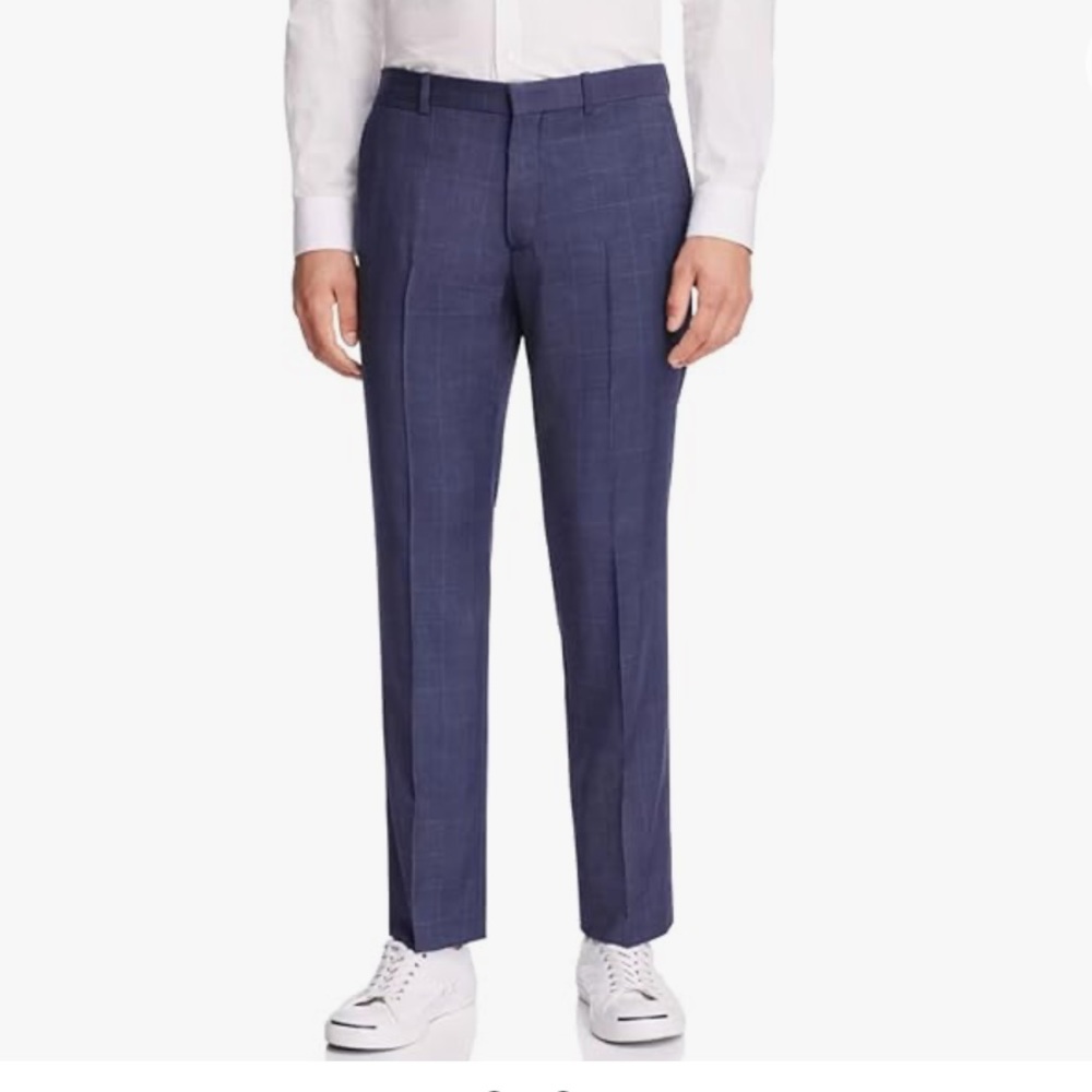 Theory Marlo Camley 100% Wool Washed Blue Window Pane Plaid Mens Trousers NWT 32